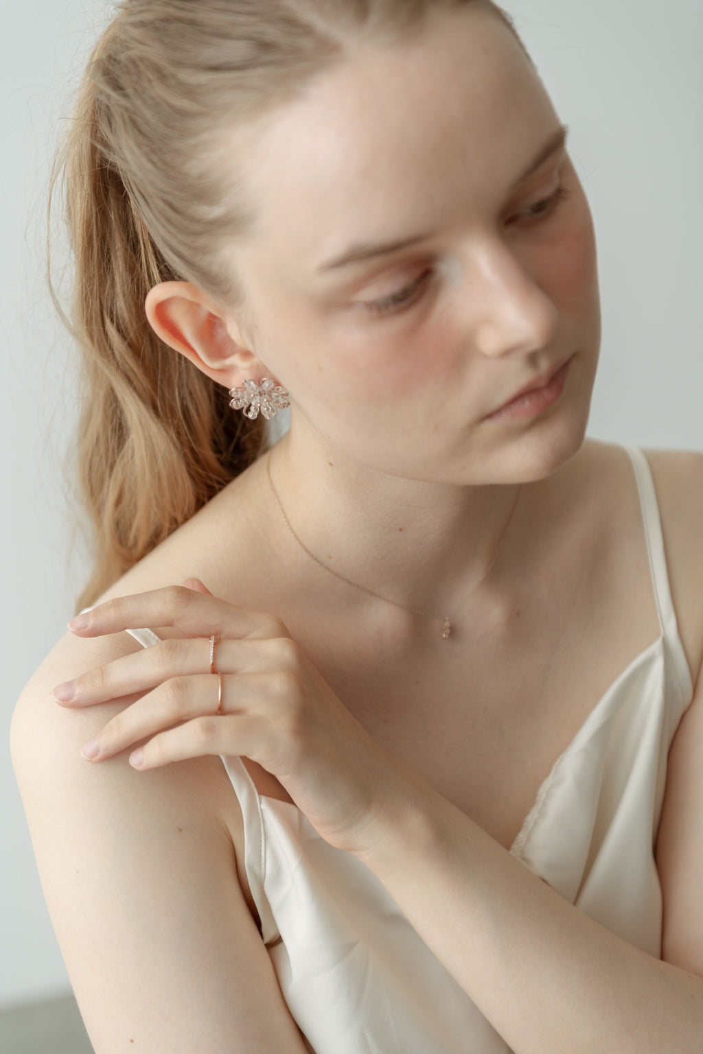 Crystal Petal Bloom Pierce / Rose Gold