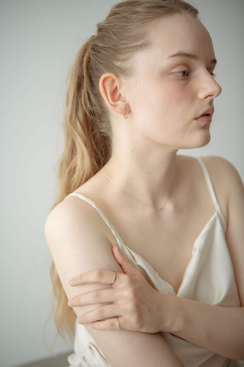 Stone Hoop Pierce / Rose Gold
