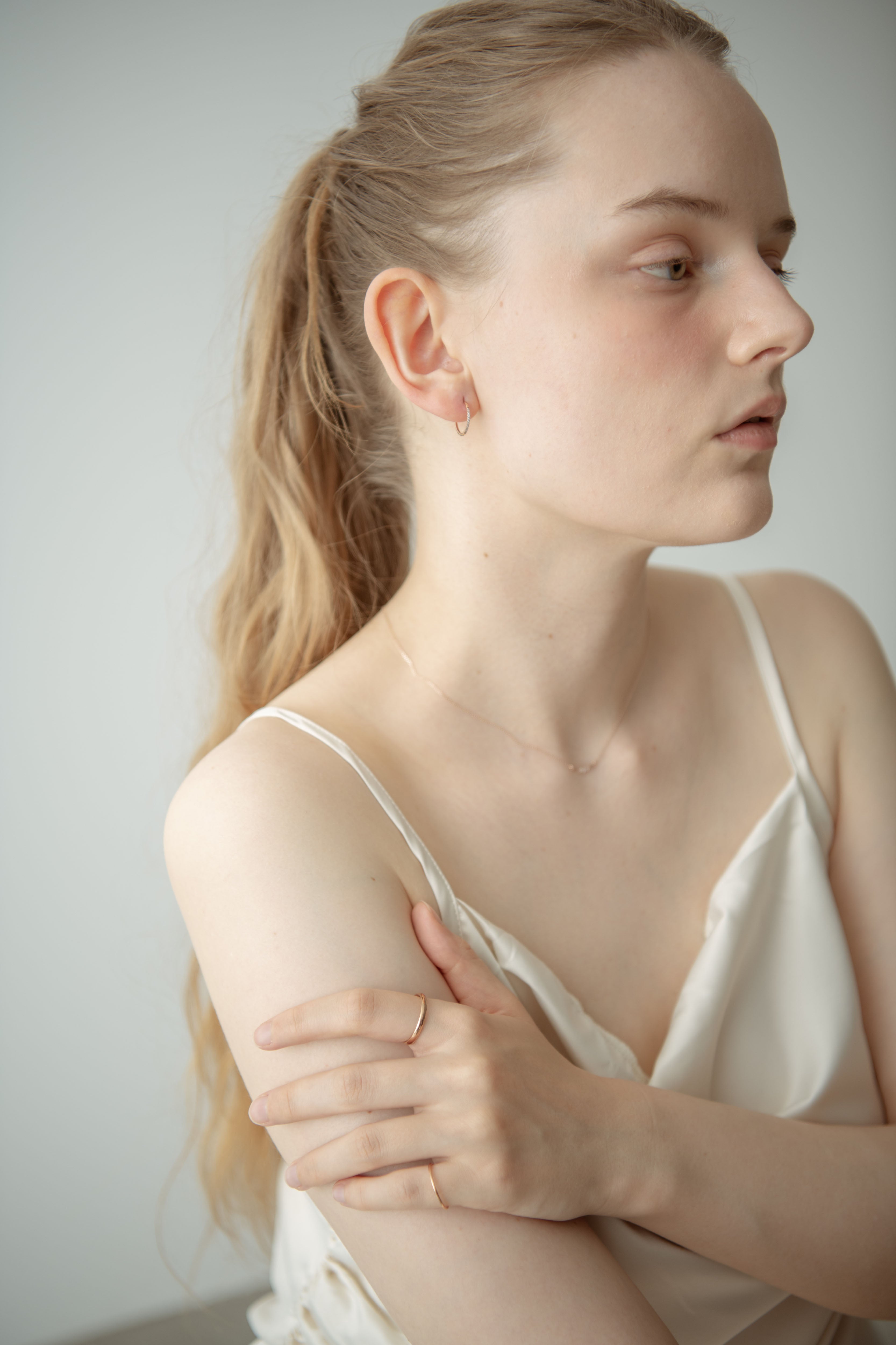 Stone Hoop Pierce / Rose Gold