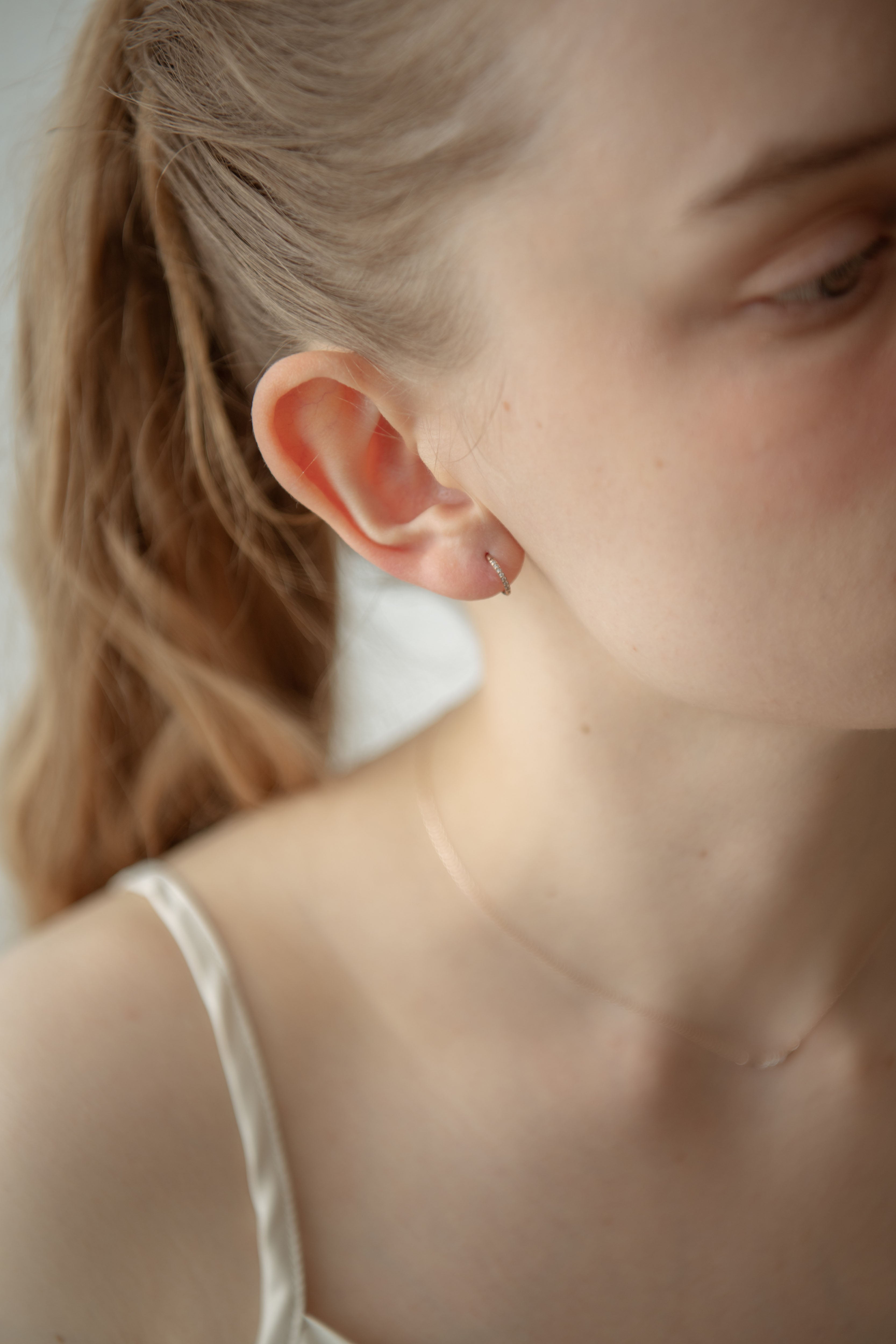 Stone Hoop Pierce / Rose Gold